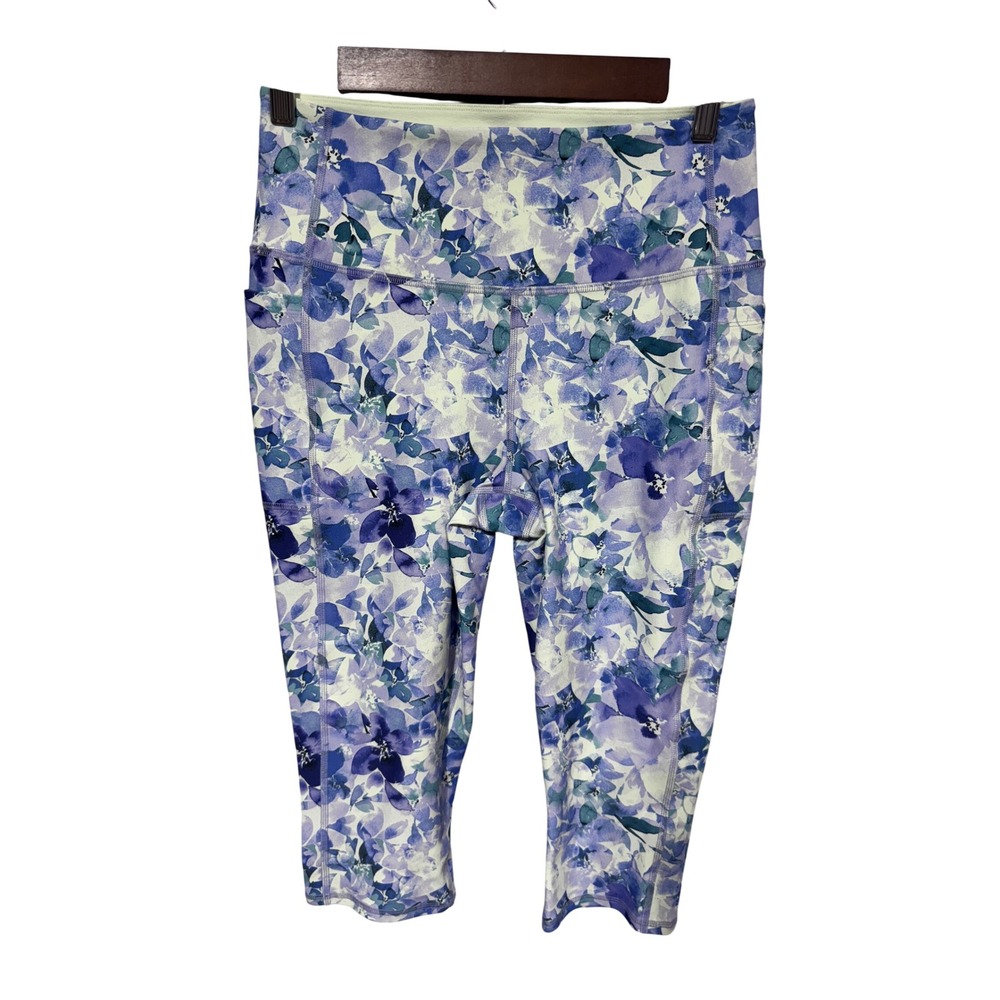 Skechers Women's L Purple Capri GOwalk GOFLEX Floral Leggings Workout‎ Gym New
